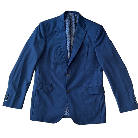 Ted Baker Endurance Jay ct blue plaid wool men’s sport coat size 42 regular flaw - Picture 3 of 10